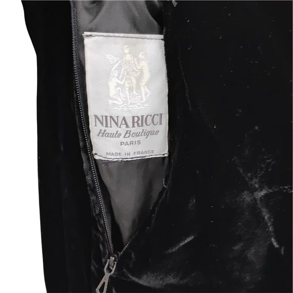 Vintage 80s Nina Ricci Velvet Lace Maxi Dress Long Sleeves Ruffle Taffeta France - Picture 9 of 9